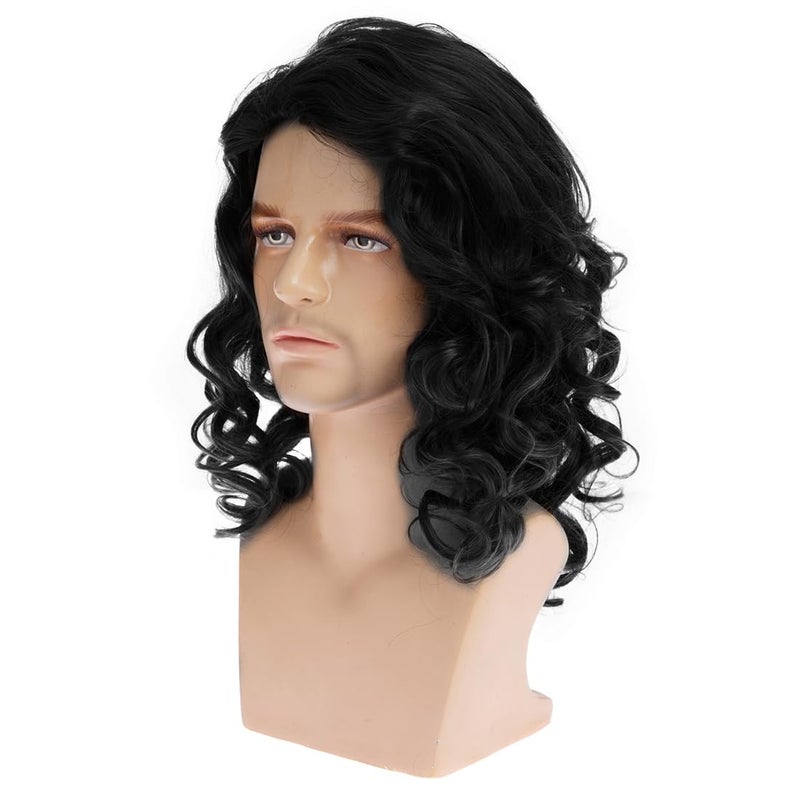 Beweig Long Curly Wavy Black Wig for Men Synthetic Halloween Costume Party Wig for Male - Image 3